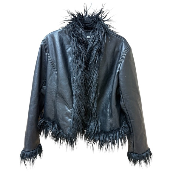 I.AM.GIA black faux leather faux fur trim jacket. Sz L - Picture 8 of 15